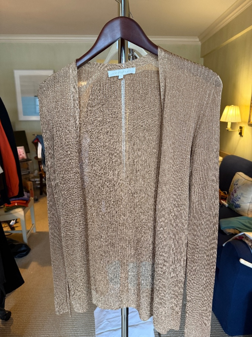 Vintage Vanessa Bruno metallic shimmer cardigan in a warm champagne gold